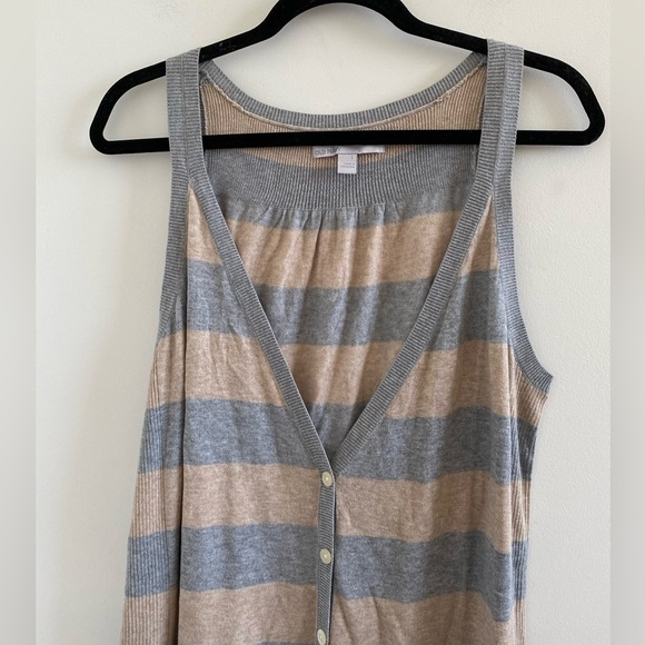 Old Navy Grey & Tan Knit Striped Sleeveless Cardigan Sweater Size L New W/O Tag - Picture 2 of 7